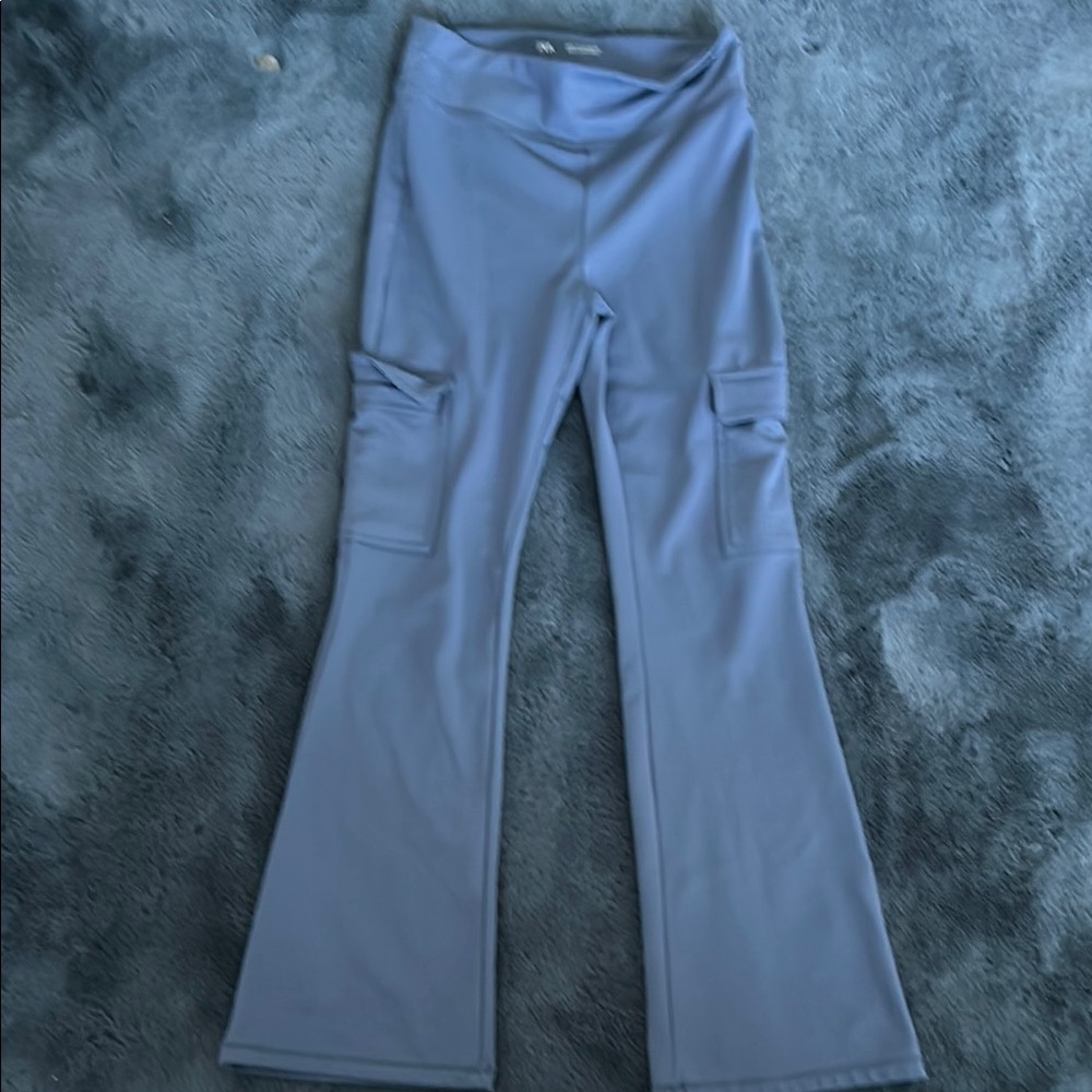 Blue Flared Cargo Pants